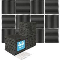 Harbour Housewares 48x Acoustic Panels - 2.5 x 30 x 30cm Sound Damp Studio Foam Tile Pads in Black | Size: 2.5 x 30 x 30 cm