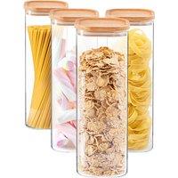 Argon Tableware 4x Square Glass Storage Jars with Airtight Wooden Lids - 2.2L in Clear