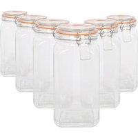 Argon Tableware Square Glass Jars with Clip-Top Lids - 1.7L - Pack of 6 in Clear
