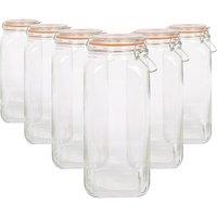 Argon Tableware Square Glass Jars with Clip-Top Lids - 2L - Pack of 6 in Clear