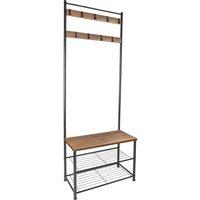 Harbour Housewares Coat Rack with Shoe Storage Bench - Square Steel Frame Hall Coat Stand in Brown