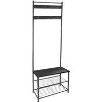 Harbour Housewares Coat Rack with Shoe Storage Bench - Square Steel Frame Hall Coat Stand in Black