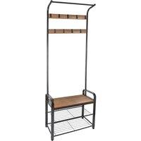 Harbour Housewares Coat Rack with Shoe Storage Bench - Curved Steel Frame Hall Coat Stand in Brown
