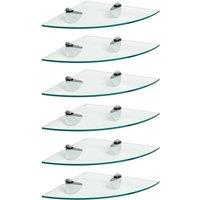 Harbour Housewares 6x Floating Glass Corner Shelves - 30cm Bathroom Storage Display Unit in Silver