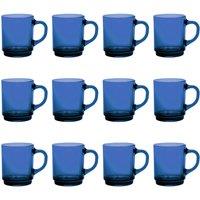 Duralex Versailles Glass Coffee Mugs - 260ml Cups - Pack of 12 in Blue