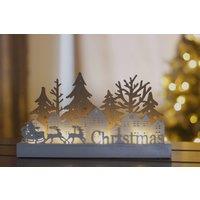 Marco Paul Christmas Wooden Light Up Sign Festive Village Scene with Warm White LED
