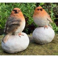 Animal Crackers Set Of Two Robins On Stones Home Or Garden Decoration