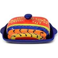 Verano Spanish Ceramics Classic Spanish Hand Painted Kitchen Dining Butter Dish 19cm L x 12cm W (internal 4cm H) Daisy Chains