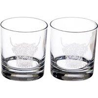 Selbrae House 2 Glass Tumblers - Highland Cow in Clear
