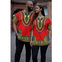 JTAPHRIQUE Unisex Dashiki Shirt in Red | Size: 2XL