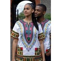 JTAPHRIQUE Unisex Dashiki Shirt in White | Size: 2XL