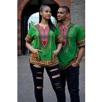 JTAPHRIQUE Unisex Dashiki Shirt in Green | Size: Large