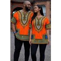 JTAPHRIQUE Unisex Dashiki Shirt in Orange | Size: XL