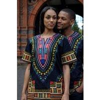 JTAPHRIQUE Unisex Dashiki Shirt in Black | Size: Small