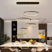 Garwarm Modern 4 Rings 100W Black DIY Shape Hanging Light Dimmable LED Chandelier