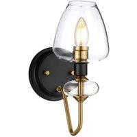 Netlighting Armand 1 Light Wall Light Aged Brass Glass Shade in Yellow