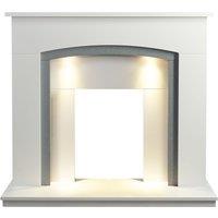 Adam Fires & Fireplaces Adam Savanna Fireplace in Pure White & Grey with Downlights, 48 Inch