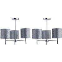 First Choice Lighting Set of 2 Brea - Chrome Light Fittings with Grey Velvet Shades in Silver