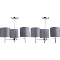 First Choice Lighting Set of 2 Brea - Chrome Light Fittings with Silvery Grey Glitter Shades in Silver