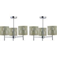 First Choice Lighting Set of 2 Brea - Chrome 3 Light Fittings with Sage Green Fern Shades in Silver