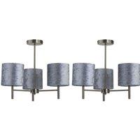 First Choice Lighting Set of 2 Brea - Antique Brass Light Fittings with Grey Velvet Shades in Gold