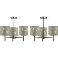First Choice Lighting Set of 2 Brea - Antique Brass Light Fittings & Sage Green Fern Shades in Gold