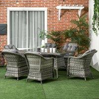 OUTSUNNY PE Rattan Garden Dining Set for 6 with Seat & Back Cushions in Grey