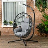 OUTSUNNY Hanging Swing Chair with Thick Cushion, Rope Structure Patio Hanging Chair, Grey