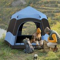 OUTSUNNY Double Layer Pop Up Tent with Rainfly, Portable Camping Shelter in Blue