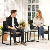 OUTSUNNY Rattan Bistro Set, 3 PCS Garden Furniture with Cushion in Khaki