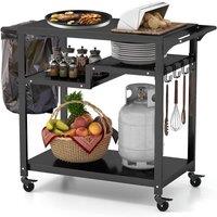Costway Outdoor Grill Cart Pizza Oven Table 3-Shelf Movable BBQ Cart Kitchen Food Prep Worktable in Black