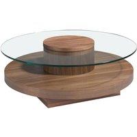 Angel Cerda Round Tempered Glass Coffee Table Walnut Veneer Legs in Brown