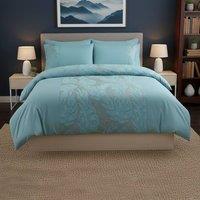 Snug City Velvet Leaf Design Duvet Cover Elegant Soft Touch Luxury Bedding in Blue | Size: Super King