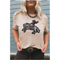 Everyday The Label Women's Khaki Sequin Rodeo Graphic Crewneck Tee | Size: Medium