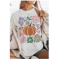 Everyday The Label Women's White Flower Pumpkin Distressed Graphic T-Shirt | Size: 24