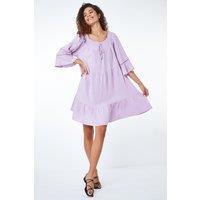 Roman Women's Tiered Cotton Tie Detail Smock Dress in Lilac | Size: 14