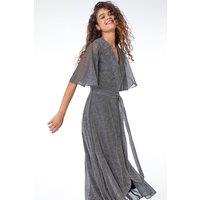 Roman Women's Shimmer Spot Ruched Wrap Midi Dress in Gold | Size: 10