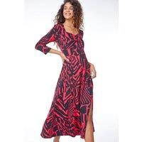 Roman Women's Abstract Animal Print Ruched Midi Dress in Bright Pink | Size: 10