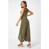 Roman Women's Crochet Hem Stretch Midi Dress in Khaki | Size: 10