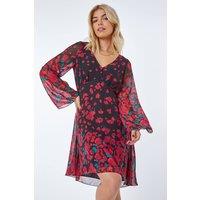 Dusk Women's Rose Border Print Chiffon Dress in Red | Size: 10