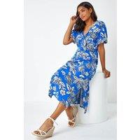 Roman Women's Bold Floral Stretch Midi Dress in Royal | Size: 10