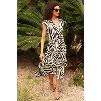 Roman Women's Zebra Print Maxi Wrap Dress in White | Size: 10