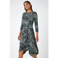 Roman Women's Abstract Print Tie Waist Stretch Dress in Black | Size: 20