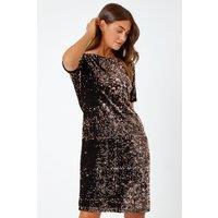 Roman Women's Sequin Embellished Velvet Shift Dress in Bronze | Size: 10