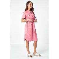 Roman Women's Petite Linen Blend Shirt Shift Dress in Pink | Size: 18
