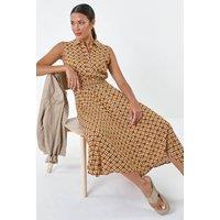 Roman Women's Geometric Hanky Hem Stretch Midi Dress in Orange | Size: 18