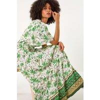 Roman Women's Floral Border Tiered Maxi Dress in Green | Size: 12