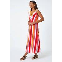Roman Women's Sleeveless Stripe Print Midi Stretch Dress in Red | Size: 10