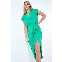 Dusk Women's Tie Detail Wrap Dress in Green | Size: 10
