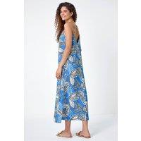 Roman Women's Tropical Leaf Print Midi Dress in Royal | Size: 16